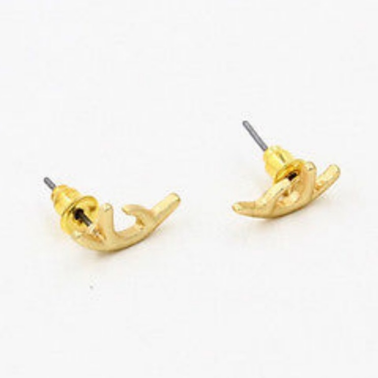 Gold Deer Antler Stud Post Earrings